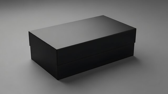 Black rectangular box with lid on gray background black box shoe box closed box