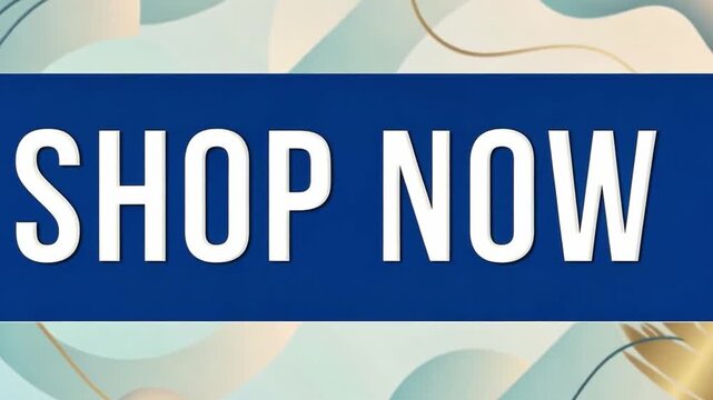 Shop now buttons on abstract teal and gold background animation for online retail promotions and ecommerce advertising
