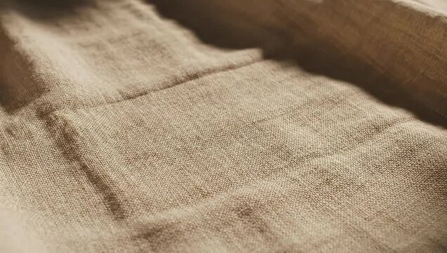 Close-up view of a textured beige fabric with subtle pinkish undertones, showing intricate weave patterns and soft folds.