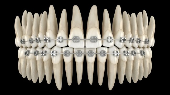 3D Orthodontic Braces on Upper and Lower Teeth Illustration