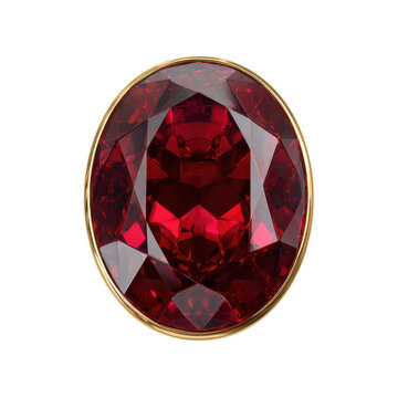 Luxury red gemstone oval pendant, faceted ruby jewel in gold setting, elegant jewelry icon for branding and design isolated on Transparent Background