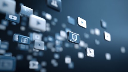 3D digital illustration that visualizes the movement of digital content and social media.