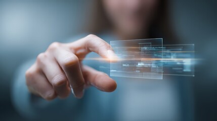 A high-tech, conceptual scene focused on digital interaction and data management.