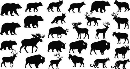 wildlife animal silhouette collection forest animals mammal predator herbivore illustration vector nature fauna set © Leza