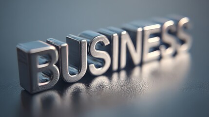 Business Branding: Bold, metallic 3D lettering spelling "Business" against a dark, professional background.