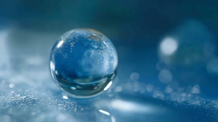 A glass sphere on blue background.