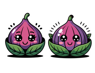 Naklejka premium onions with faces and green leaves sitting side by side