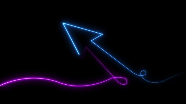 Neon Arrow Pointer Lines Blue Purple Glowing Dark Background Technology Concept glowing lines blue purple neon