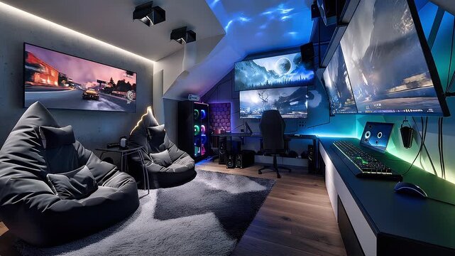 colorful gaming room looping video pefect for streaming and podcast background