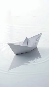 A Tranquil Scene of a Paper Boat Floating Gently on Still Water, Capturing the Essence of Simplicity and Serenity in a Minimalistic Environment