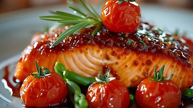 Delicious salmon fillet with roasted tomatoes.