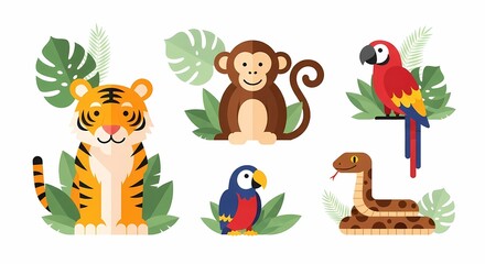 Fototapeta premium Animal Icons Set Flat Vector Illustration