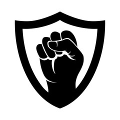 strong protection icon clenched fist with shield vector