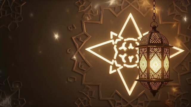 Elegant hanging lantern with glowing star pattern in traditional design