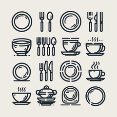 Icon set Dinnerware icon symbol Restaurant set vector