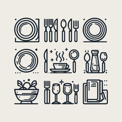Icon set Dinnerware icon symbol Restaurant set vector