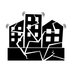earthquake icon, damaged building earthquake effect vector