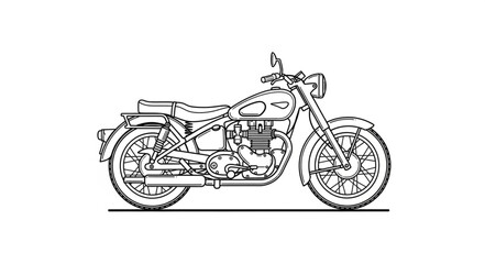 Fototapeta premium Classic Motorcycle Side View Line Art Illustration.