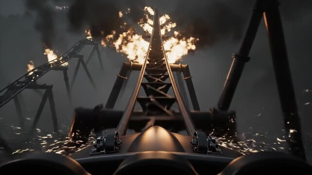 POV Roller Coaster Ride Through Fiery Smoke and Dark Thrills