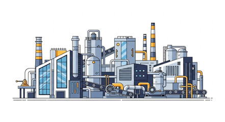 Obraz premium Modern industrial factory complex with multiple buildings and smokestacks.