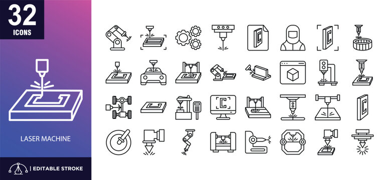 Laser Machine Line Icon Set