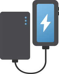 スマートフォン充電中のモバイルバッテリーのフラットイラスト © mayu.