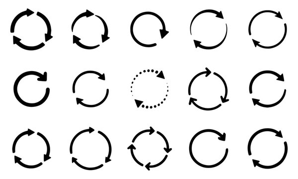 Circle arrows. Arrows. Black loading arrows set. Refresh, reload symbol. Vector elements