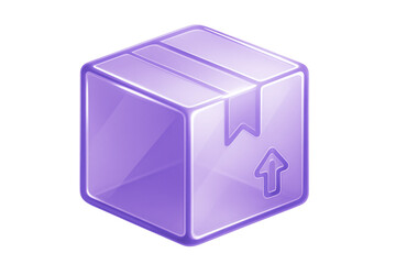 Purple 3d parcel box icon with up arrow symbol for delivery shipping logistics and e-commerce package tracking isolated on transparent background
