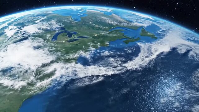 Spectacular Aerial View of Earth from Space Showing North America and Atlantic Ocean with Clouds