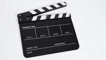 Obraz premium Classic black and white film clapperboard with labeled sections for production details.