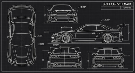 Detailed Blueprint of a Sports Car. © Ahmad