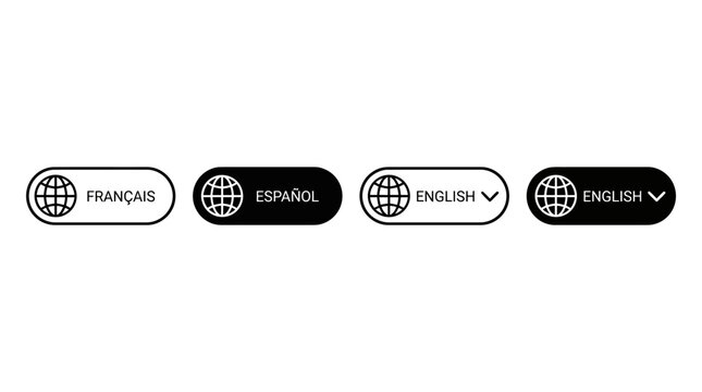 Multilingual language options buttons with globe icons