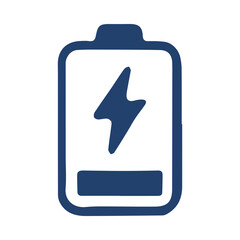 Blue battery icon with lightning bolt isolated on transparent background