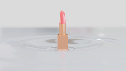 pink lipstick in water ripple 3D rendering