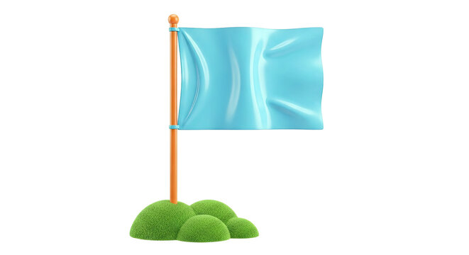 Blank Blue Flag on Pole with Green Mound Base