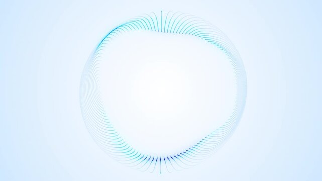 Bright blue plasma strings forming minimal glowing orb in deep space creating smooth abstract energy motion and futuristic digital atmosphere. Elegant sphere with fluid dynamic loop.