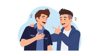 Fototapeta premium Two cheerful teenage boys sharing a funny moment while laughing heartily and pointing at something amusing together.