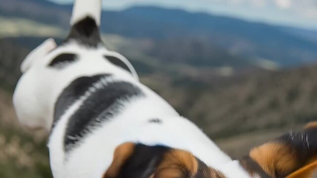 Playful puppy running towards camera.
