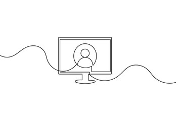 Obraz premium Desktop screen monitor continuous line illustration for minimalist workspace graphic design