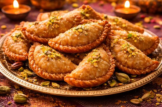 Traditional gujiya sweet for Holi Rangpanchami celebration on dhulivandan/Holi pournima