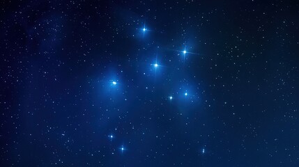 Naklejka premium pleiades. Pleiades star cluster shining in winter night sky near Orion, astronomical photography. STEM education sheets, lab safety posters, designed for STEM education and laboratory safety posters.