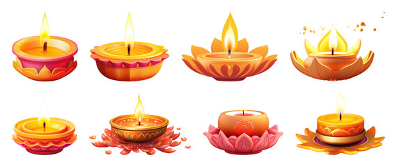 Obraz premium PNG Vibrant decorative Diwali candles illustration, element set on transparent background