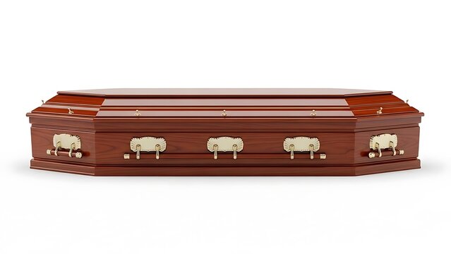 Elegant wooden casket with intricate carvings and brass fixtures