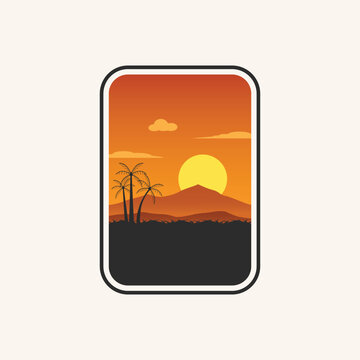 poster landscape line art logo design vector illustration.