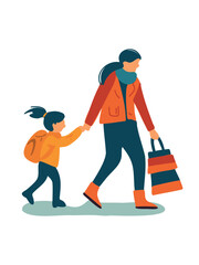 Fototapeta premium woman walking hand in hand with child outdoors