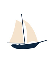 Fototapeta premium sailboat with white sails flat kids style illustration