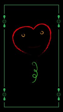 floral funny heart shape animation inside green leaf frame 