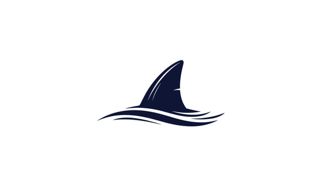 Minimalist silhouette of a shark fin protruding from ocean waves representing danger predator and marine wildlife in deep sea environments.