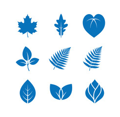 Fototapeta premium blue leaf icons on white background various shapes and types nature symbols