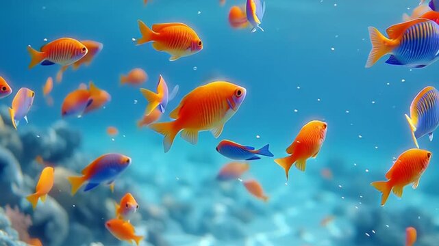 Vibrant orange and blue fish swimming.
